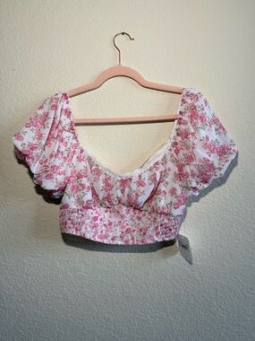 NWT Altar’d State Pink Floral Puff Sleeve Crop Top XL Cottagecore Coquette